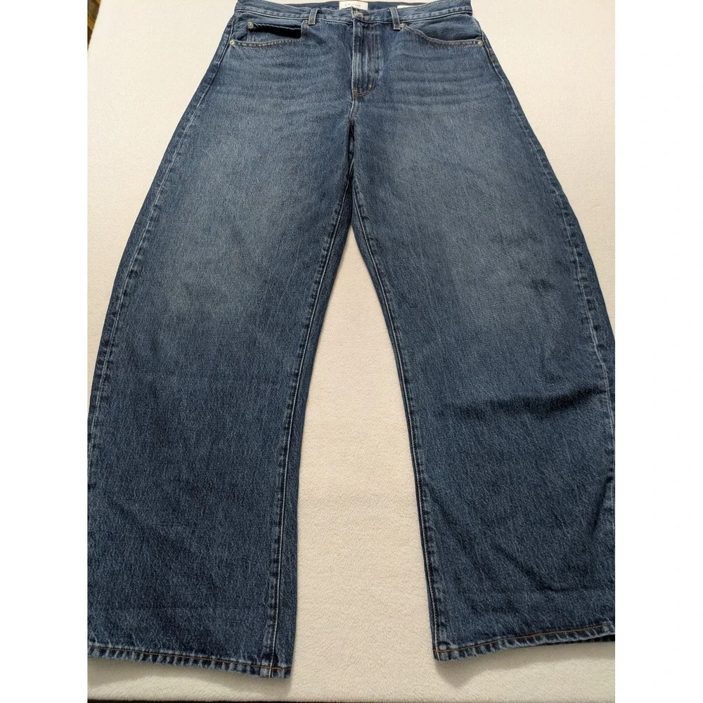 FRAME The Bubble Barrel Leg High Waist Curved Leg Jeans Blue Denim 31 - Picture 1 of 12